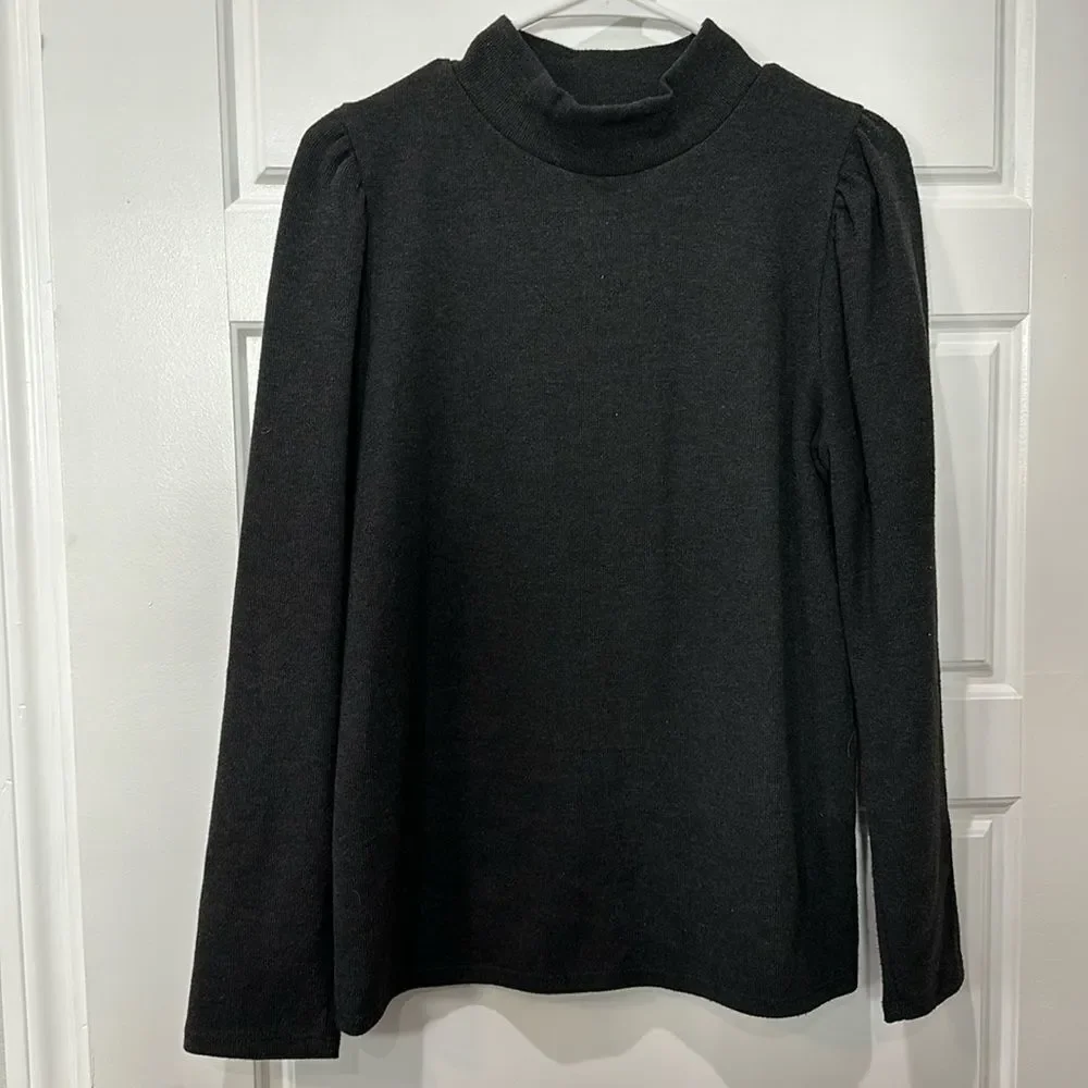 Grey Mock Neck Puff Sleeve Madewell Sweater